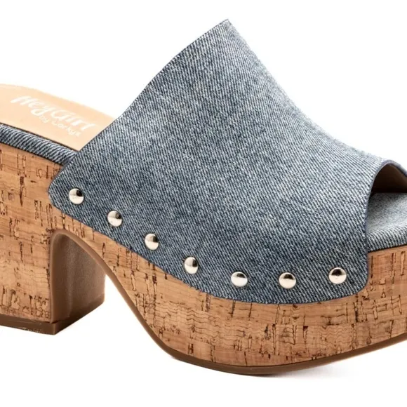 Corkys Hey Girl Denim Bada Bing Cork Bottom Platform Shoes Brand New