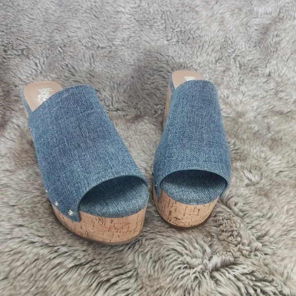 Corkys Hey Girl Denim Bada Bing Cork Bottom Platform Shoes Brand New