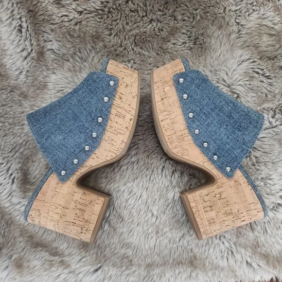 Corkys Hey Girl Denim Bada Bing Cork Bottom Platform Shoes Brand New
