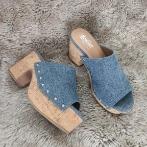 Corkys Hey Girl Denim Bada Bing Cork Bottom Platform Shoes Brand New