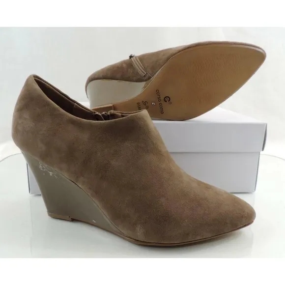 Corso Como Model Ankle Wedge Booties Pumps Taupe Suede Size 9.5