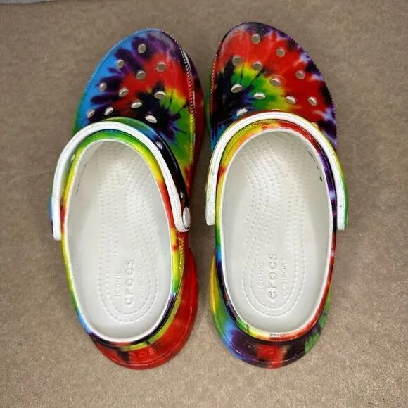 Crocs Bae Iconic Tie Dye Women’s  Platform Shoes Size 9 Bright Clogs