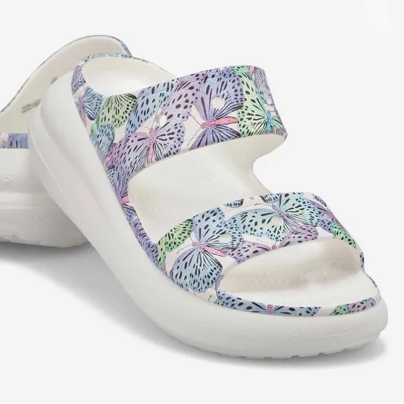 Crocs Classic Crush Butterfly Multi unisex double band white‎ platform sz 11 men