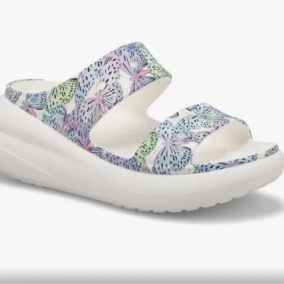 Crocs Classic Crush Butterfly Multi unisex double band white‎ platform sz 11 men