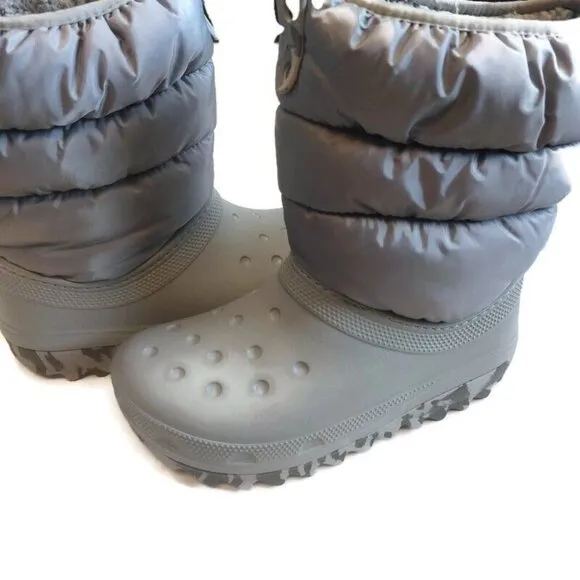 Crocs Classic Lined Neo Puff Slip On Boot K Youth Kids Size J3 Light Gray