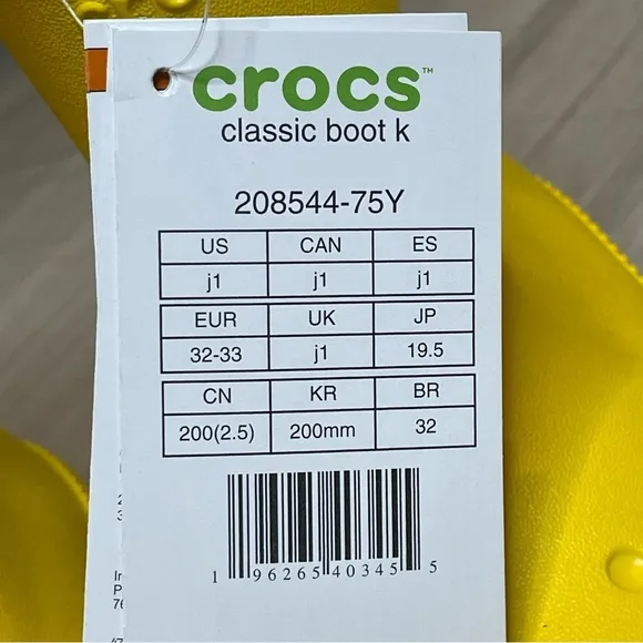 Crocs Classic Rain Boot Showers Spring Sunflower Yellow Kids Unisex Girls 1 NWT