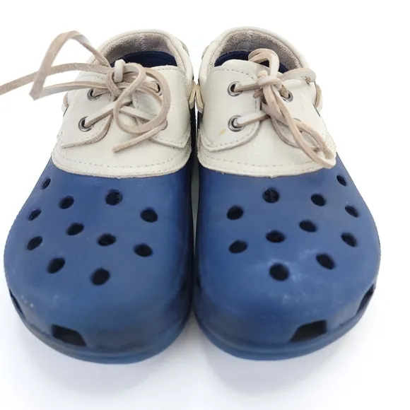 Crocs Unisex Shoes Navy Blue with Leather Tops Laces M 9 and W 11
