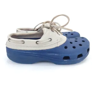Crocs Unisex Shoes Navy Blue with Leather Tops Laces M 9 and W 11