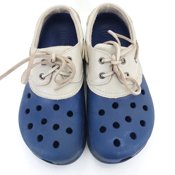 Crocs Unisex Shoes Navy Blue with Leather Tops Laces M 9 and W 11