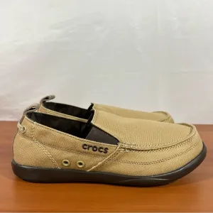 Crocs Walu Khaki Espresso Brown Men's Slip On Canvas Shoe Size 7 #837