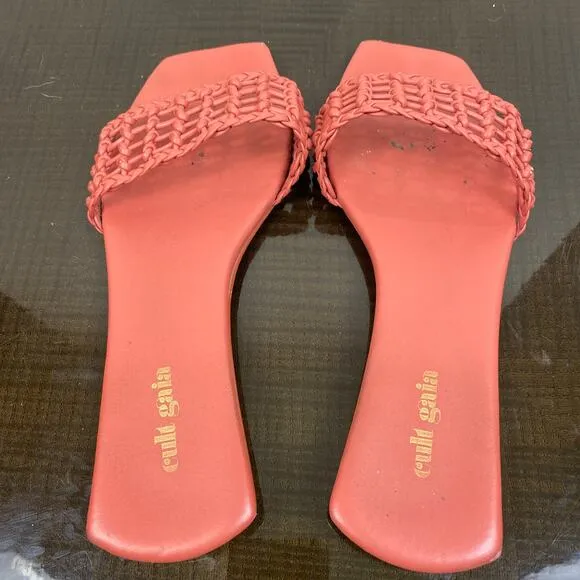 Cult Gaia Maya Woven Leather Sandals Slides Women's 38 Minimalist