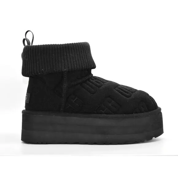 D0 NIB UGG Black Classic Mini Platform Felted Ankle Boot Shoes 1144047 Size US 7