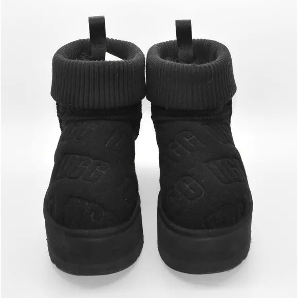 D0 NIB UGG Black Classic Mini Platform Felted Ankle Boot Shoes 1144047 Size US 7