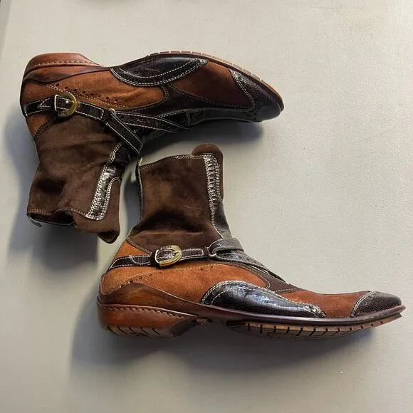 Damy Men's Italian Ankle Boots Brown Leather Suede Size 43