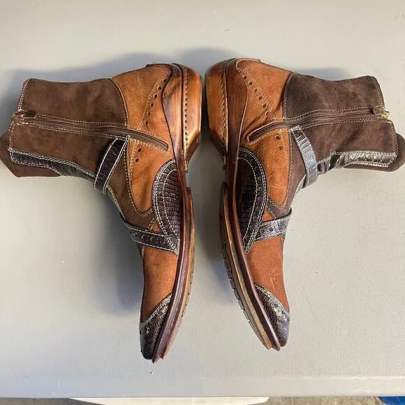 Damy Men's Italian Ankle Boots Brown Leather Suede Size 43