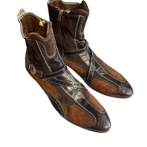 Damy Men's Italian Ankle Boots Brown Leather Suede Size 43