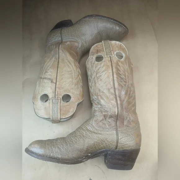 Dan Post boots men's size 9D brown Shrunken Bull Shoulder leather vamp and pulls