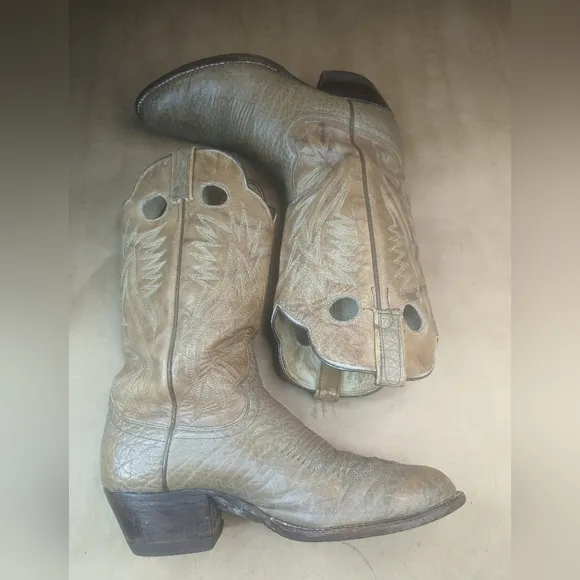 Dan Post boots men's size 9D brown Shrunken Bull Shoulder leather vamp and pulls