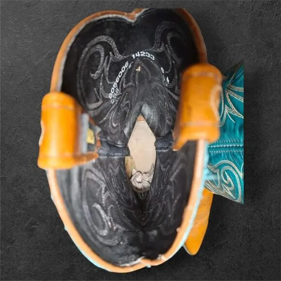 Dan Post Cowgirl Boots 6M | Turquoise &amp; Tan Leather Western Cowboy Boots EUC