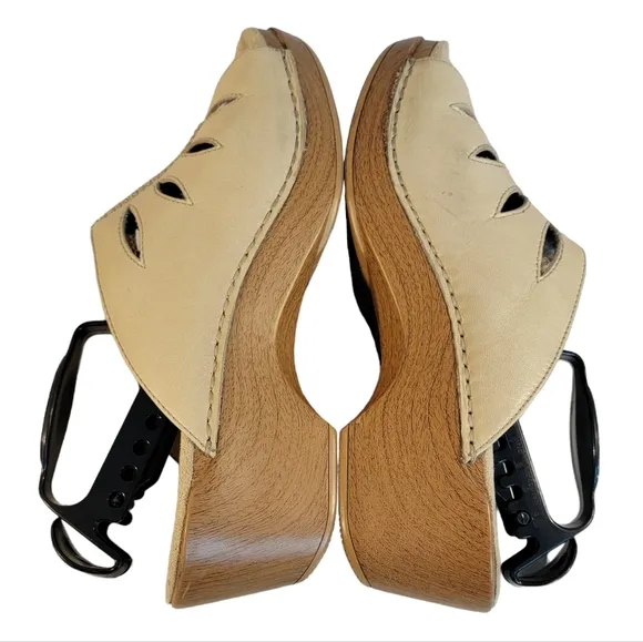 Dansko Leather Beige Lasercut Rose Detailed Cut Out Slip On Glog Sandal Shoes 41