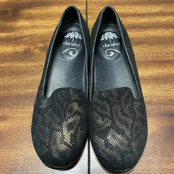 Dansko Olivia Flats Womens Size 38 US 8 Bronze Snake Slip on Leather Shoes
