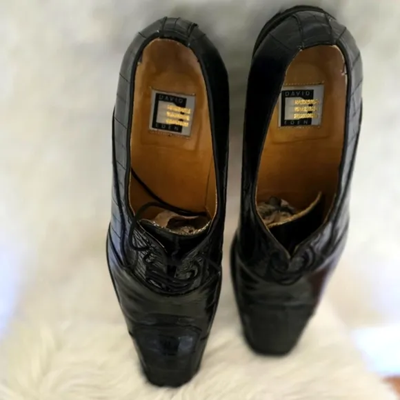 David Eden Crocodile &amp; EEL Men's Black Leather Dress Shoes