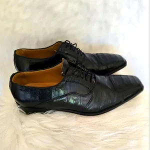 David Eden Crocodile &amp; EEL Men's Black Leather Dress Shoes
