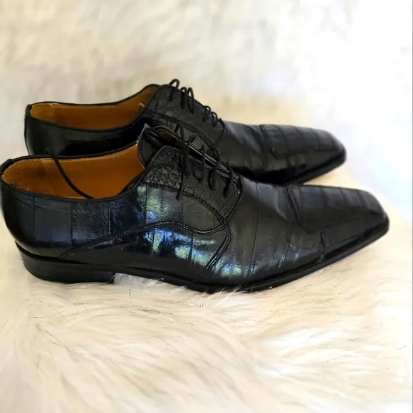 David Eden Crocodile &amp; EEL Men's Black Leather Dress Shoes