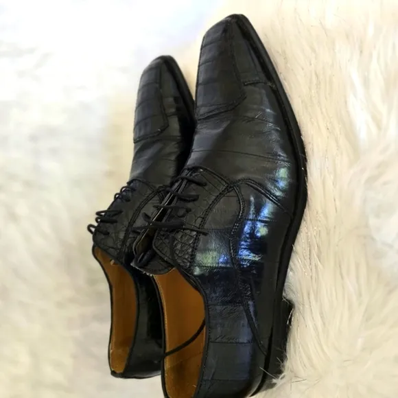David Eden Crocodile &amp; EEL Men's Black Leather Dress Shoes