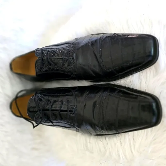 David Eden Crocodile &amp; EEL Men's Black Leather Dress Shoes