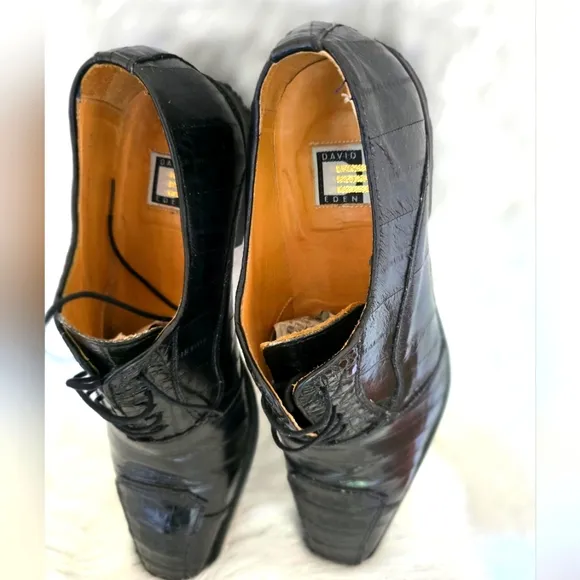 David Eden Crocodile &amp; EEL Men's Black Leather Dress Shoes