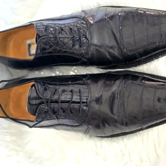 David Eden Crocodile &amp; EEL Men's Black Leather Dress Shoes