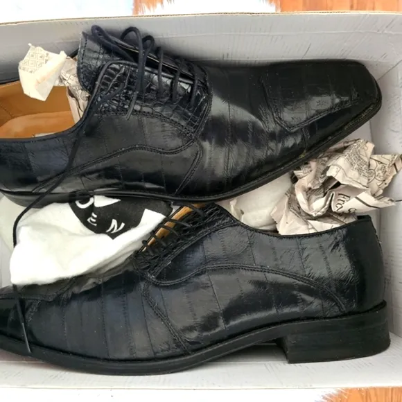 David Eden Crocodile &amp; EEL Men's Black Leather Dress Shoes