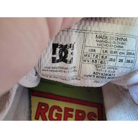 DC Shoes Bob's Burgers Manual X Size 7 Men's White Sneakers Skate Shoes