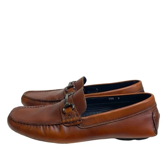 Del Amo Driving Shoe Mens 9 To Boot New York‎ Cognac Leather Loafer Gunmetal Bit