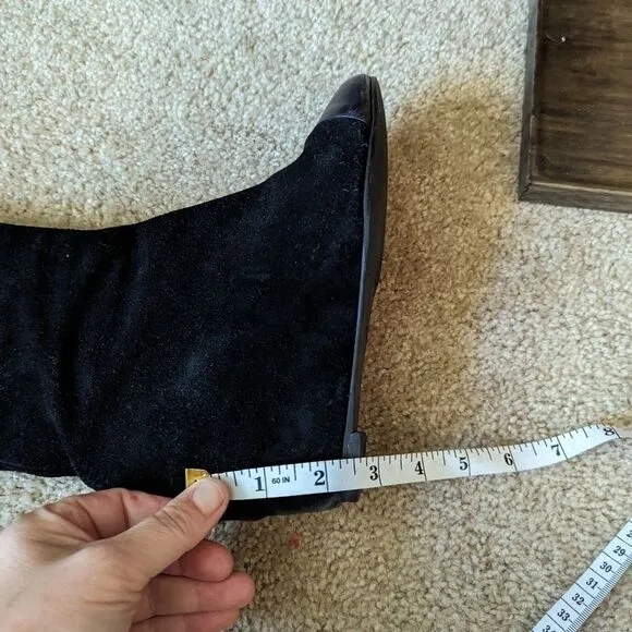 DELMAN captoe black suede tall wedge boot sz 6