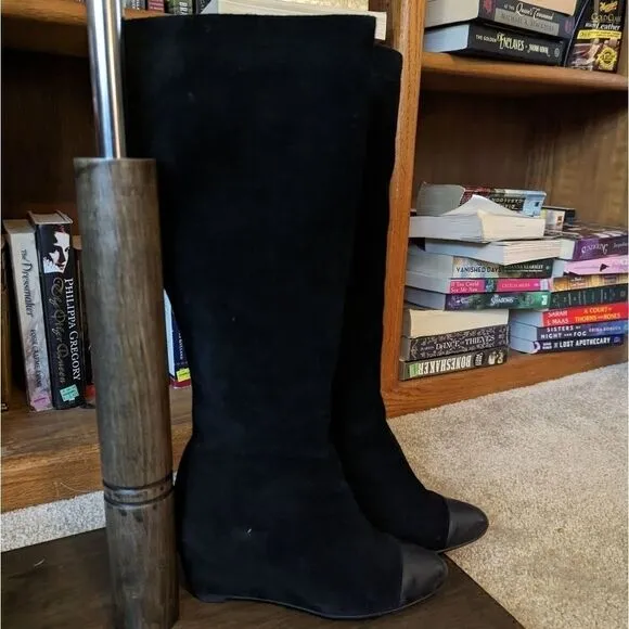 DELMAN captoe black suede tall wedge boot sz 6