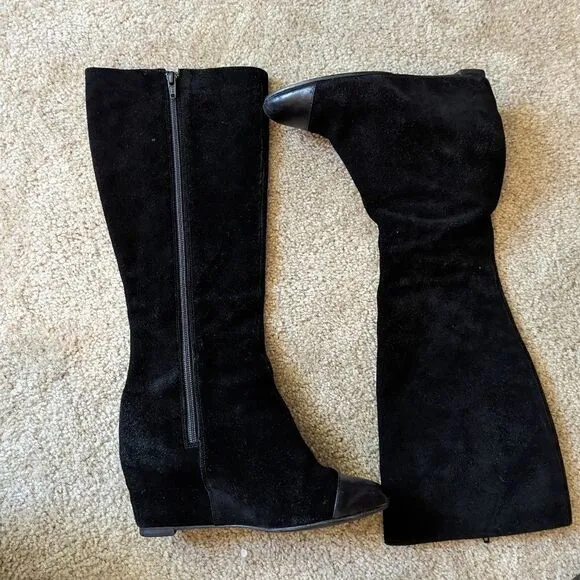 DELMAN captoe black suede tall wedge boot sz 6