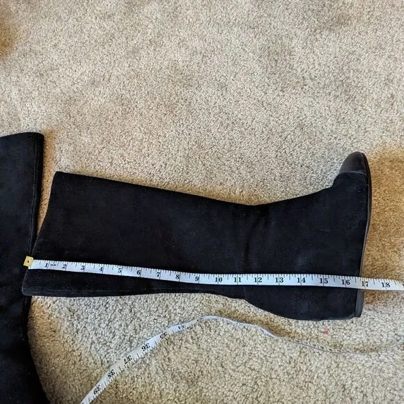 DELMAN captoe black suede tall wedge boot sz 6