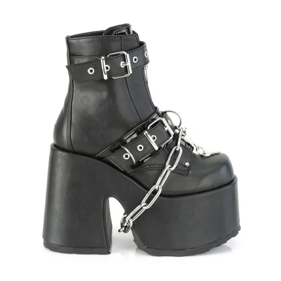 Demonia Camel 205 Black Platform Ankle Boots