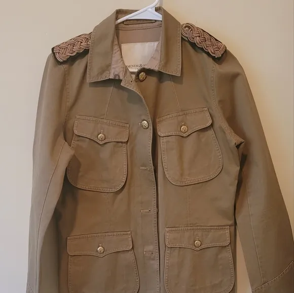 Denim &amp; Supply Ralph Lauren Cotton Denim Khaki Gold Military Jacket Blazer Coat