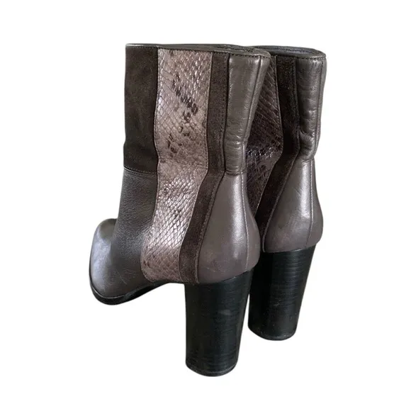 Diane Von Furstenberg Leather Booties Heels Gray Snakeskin Size 6 Womens