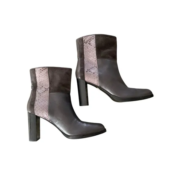 Diane Von Furstenberg Leather Booties Heels Gray Snakeskin Size 6 Womens