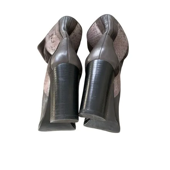Diane Von Furstenberg Leather Booties Heels Gray Snakeskin Size 6 Womens