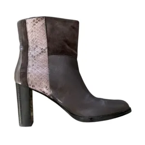 Diane Von Furstenberg Leather Booties Heels Gray Snakeskin Size 6 Womens