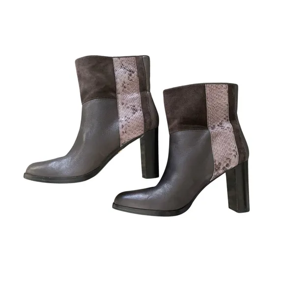 Diane Von Furstenberg Leather Booties Heels Gray Snakeskin Size 6 Womens
