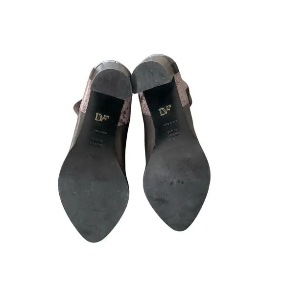 Diane Von Furstenberg Leather Booties Heels Gray Snakeskin Size 6 Womens