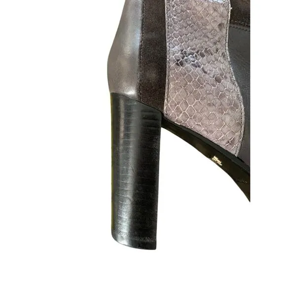 Diane Von Furstenberg Leather Booties Heels Gray Snakeskin Size 6 Womens