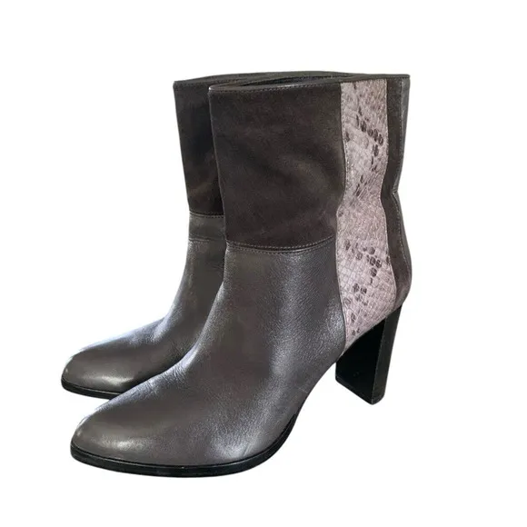 Diane Von Furstenberg Leather Booties Heels Gray Snakeskin Size 6 Womens