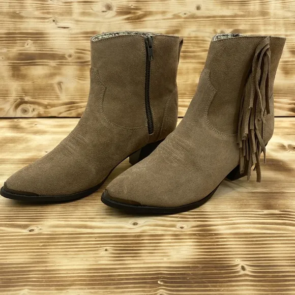 Dingo Gigi Tan Suede Fringe Toe Cap Western Boots Sz 10